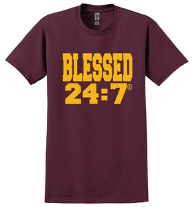 ON SALE 🔥 Blessed 24:7® Burgundy & Gold Commanders T-shirt FREE SHIPPING