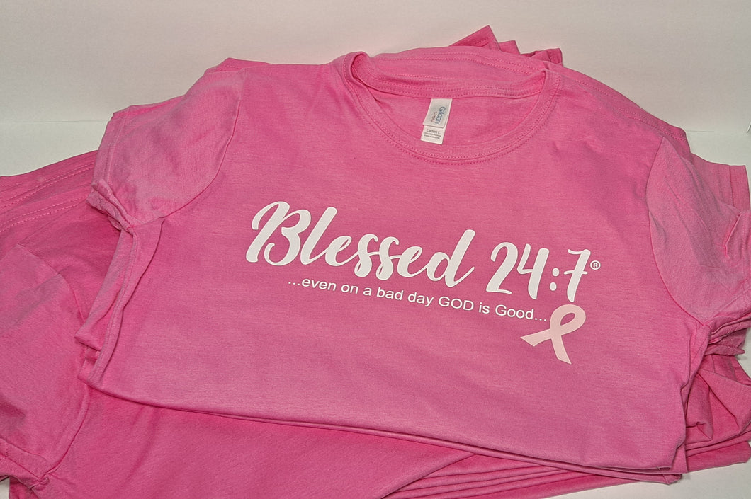 Blessed 24:7 Pink Breast Cancer Awareness Ladies T-Shirt FREE